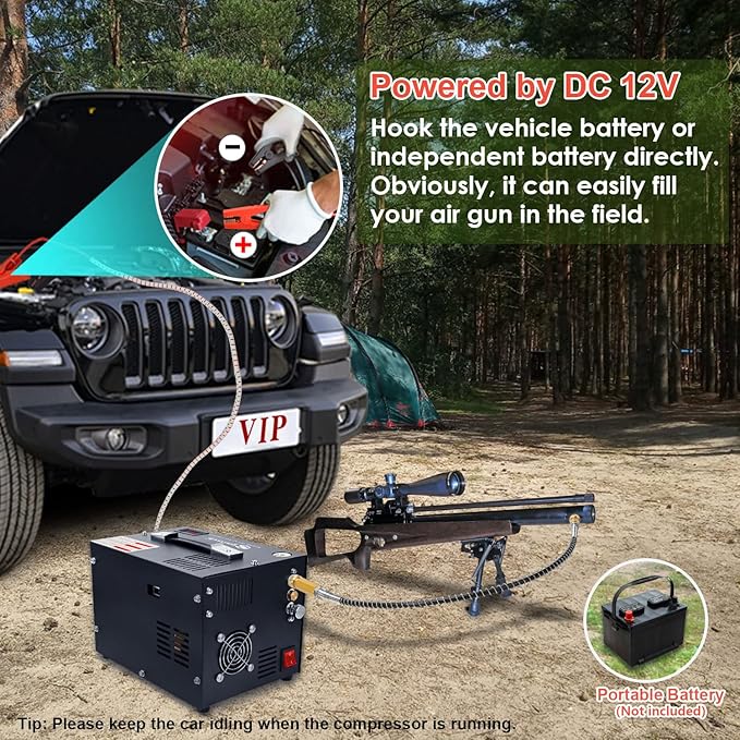 PCP Air Compressor,Built-in Power Converter,Portable 4500Psi/30Mpa,Water/Oil-Free,PCP Paintball Tank Air Pump, Powered by 12V Car DC or Home 110V AC with Oil-Moisture Filter