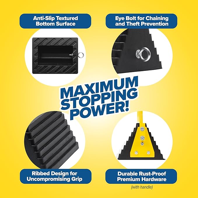 Vergo Industrial Extra Large Wheel Chock 2-Pack - Heavy Duty Molded Rubber XL Wheel Chock for Trucks, Trailers, RVs or Large Freight Equipment - Max Weight Capacity 20 Tons / 40,000 lbs (No Handle)