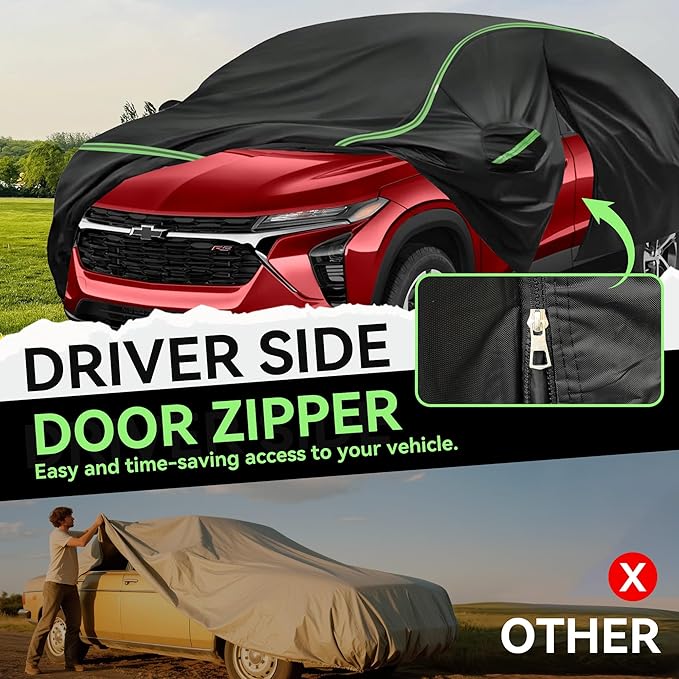 Car Cover fits General Motors SUV, SUV Size(191-210 inch), 6 Layers Waterproof All Weather Protection, Sun UV Rain Snow Resistant with Windproof Straps & Reflective Design