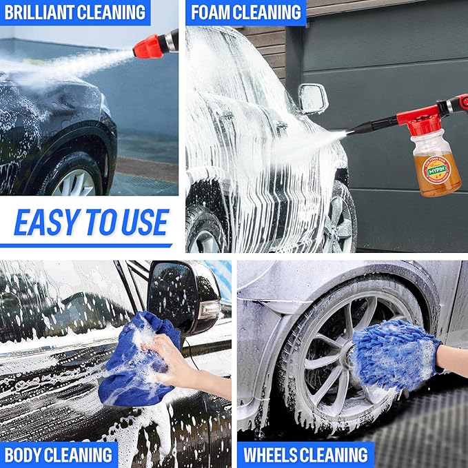 16 IN 1 Car Wash Foam Gun, Foam Cannon, Adjustable Hose Wash Sprayer with 2.5 to 6 Bars Foam Blaster, Suitable for Car Cleaning and Garden Use with 1/2” Quick Connector