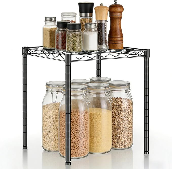 Xcity Storage Shelves, 1 Tier Heavy Duty Metal Shelving Unit, 350 LBS Capacity Adjustable Steel Wire Shelf Organizer for Pantry, Kitchen, Garage, 14" D x 14" W x 15" H, Black
