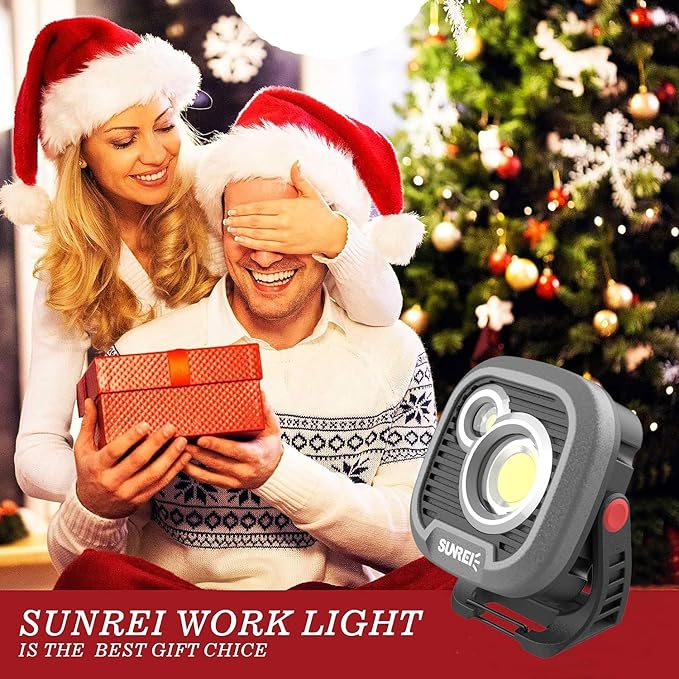 LED Rechargeable Magnetic Work Light SUNREI Mechanic Light Power Bank 180° Rotating,1500LM, 6 Modes,Magnetic&Hook, IPX5 Waterproof, Magnetic Flashlight for Camping, Car Repairing(Gray)
