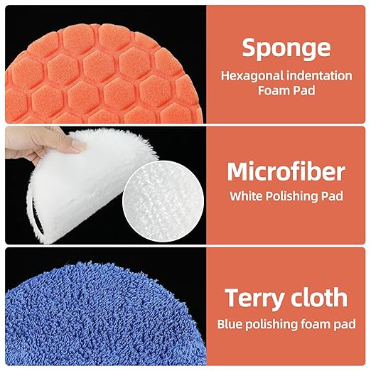 Bufing Polishing Pads - 7Pcs Face for Backing Plate, Car Compound Buffing Sponge Pads and Woolen Cutting Polishing Pad Kit (6 inch)