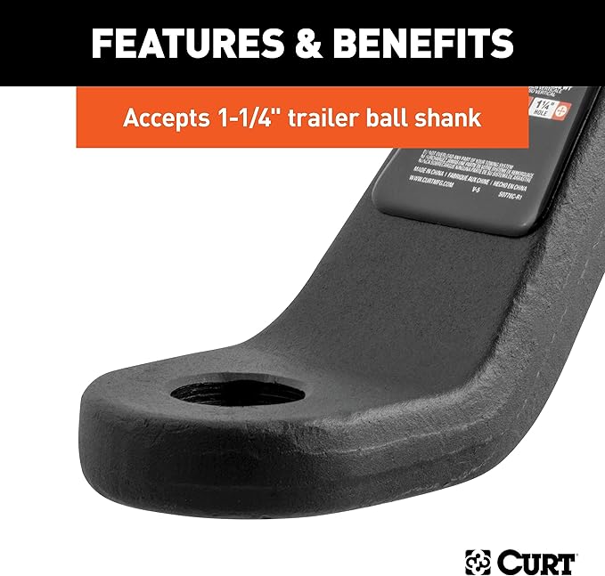 CURT 45430 Industrial Duty Forged Ball Mount with 1-1/4" Trailer Ball Hole, 2" Rise & 4" Drop fits Trailer Hitches with 3" x 3" Receiver Tube Opening | Corrosion, Scratch & UV Damage Resistant
