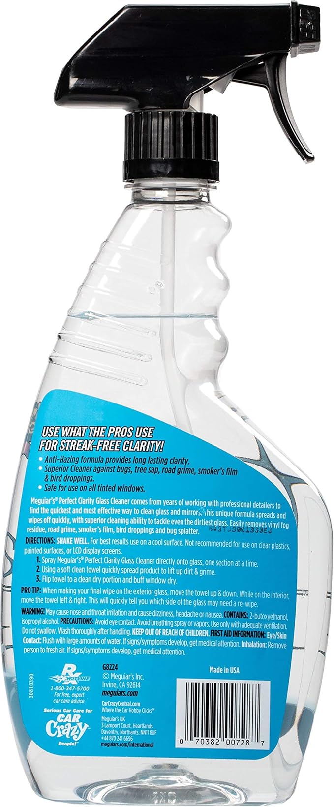 Meguiar's Perfect Clarity Glass Cleaner, Keep Windows, Windshields, and Mirrors Gleaming using a Premium Anti-Hazing Formula that Leaves a Superior Streak Free Finish, 24 Oz