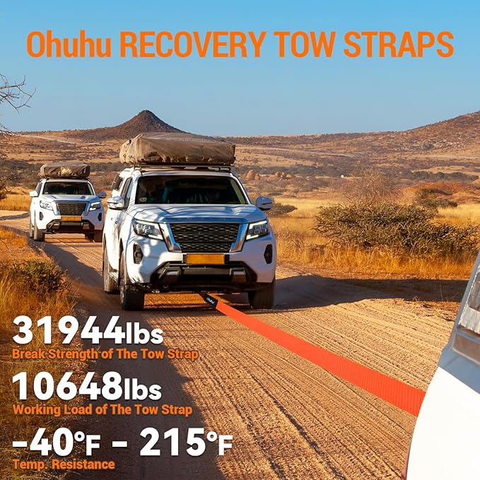 Tow Straps with Shackles, Ohuhu Heavy Duty 3" x 20ft Recovery Strap Kit with Hooks, 31,944 lbs Break Strength, Triple Reinforced Loop & Protective Sleeves, 3/4" D-Ring Shackles for Truck Jeep SUV ATV