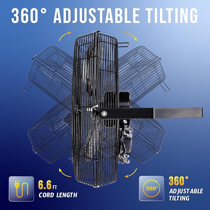 Tornado 18 Inch Outdoor IPX4 Water-Resistant High Velocity Metal Industrial Wall Mount Fan For Commercial, Industrial, Residential, Greenhouse Use 3 Speed 1/6 HP 6.6 FT Cord UL Safety Listed