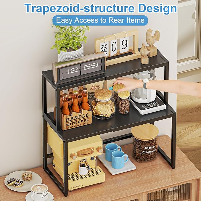 2 Pack Expandable Storage Shelves (Small + Large), Heavy Duty Metal Shelving Unit Rack Pots Pans Microwave Small Appliances, Adjustable Height Storage Shelf Rack Organizer For Kitchen Cabinet Pantry