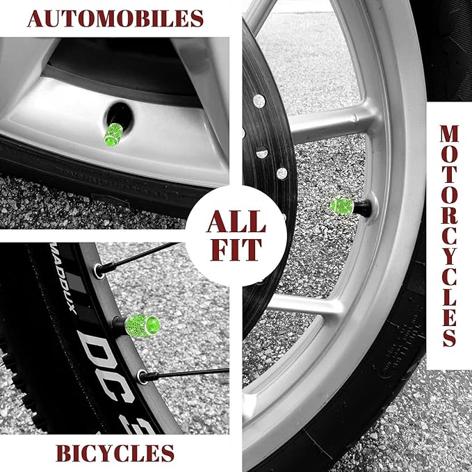 ToBeQueen Bling Green Valve Caps, 4 Pack Handmade Crystal Diamond Rhinestone Tire Valve Caps Universal Dustprood Bling Car Accessories for Women(Grass Green)