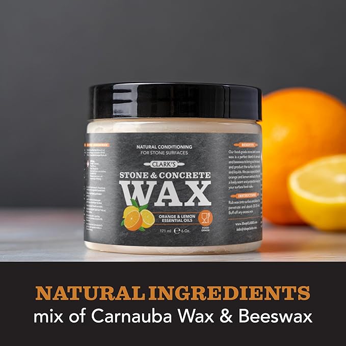 CLARK’S Stone and Concrete Wax - Soapstone Wax with Orange and Lemon Extracts - Helps Preserve and Protect Against Liquids - Revitalizes Stone Surfaces - Made with Carnauba and Beeswax