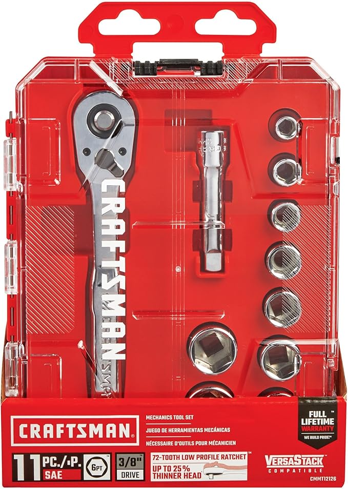 CRAFTSMAN Mechanics Tool Set, 3/8 Inch Drive, SAE, 11 Piece (CMMT12126)