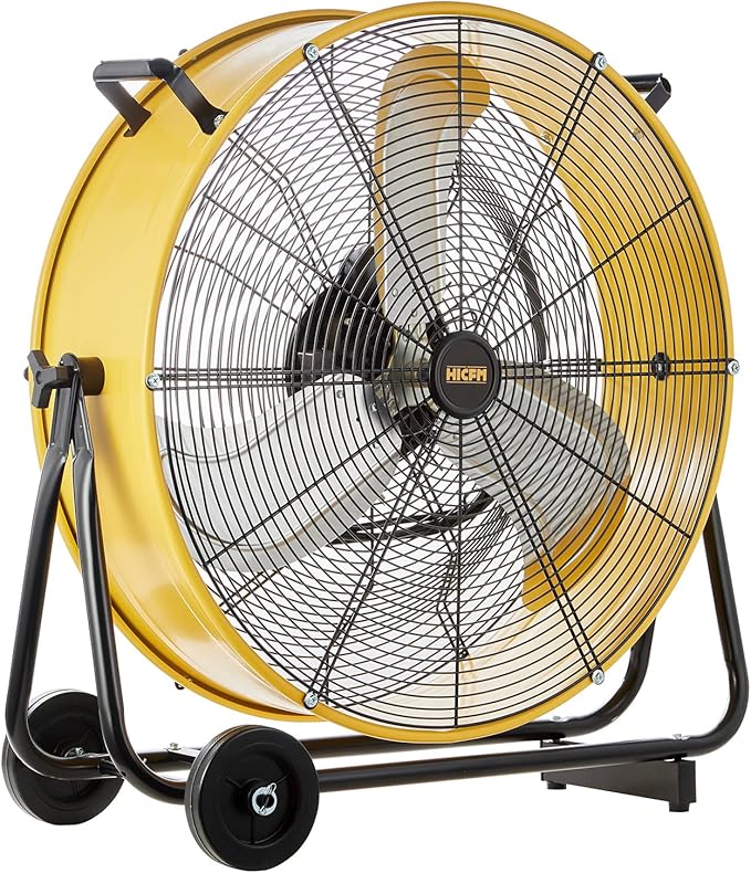 HiCFM 24" Industrial Drum Fan 8800 CFM High Velocity 3-Speed Heavy Duty Metal Air Circulator with Casters Handle for Basement Warehouse Factory workshops