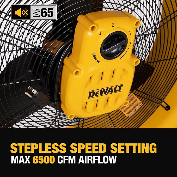 DEWALT DXF2490 High Velocity Fan, Floor Fans, 24 Inch Large Electric Metal Rotating Industrial Fan with 360° Adjustable Tilt & Large Wheel, Drum Fans for Outdoor and Warehouse, Yellow