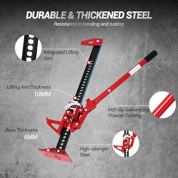GarveeTech 33" Farm Jack, 3 Ton Capacity Ratcheting Off Road, Utility Heavy-Duty F-arm J-ack for Tractor, Truck, SUV, Lift Height 5.12-25.39 inches