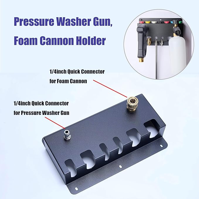 Pressure Washer Gun Holder -Trumlandy Foam Cannon Holder Wall Mounted Pressure Washers Accessories Storage Rack for Pressure Washer Gun/Nozzle Tips/Foam Cannon/ 1/4" Quick Connect Extension Wand