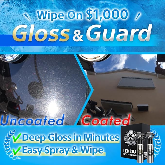 LEO COAT 2-Layer Nano Ceramic Coating Spray [Made in Japan] – 3-Year Base Protection & Ultra-Gloss Mirror Finish – Easy DIY for Cars, SUVs & Motorcycles