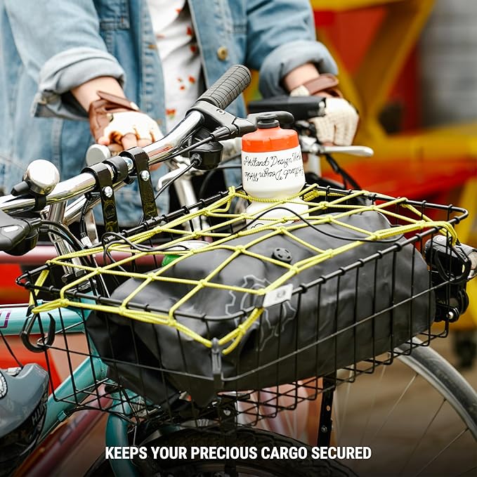 Portland Design Works Cargo Web - Reflective Cargo Netting for Bike Storage, Expandable Bungee Net with Hooks, Bicycle Accessories