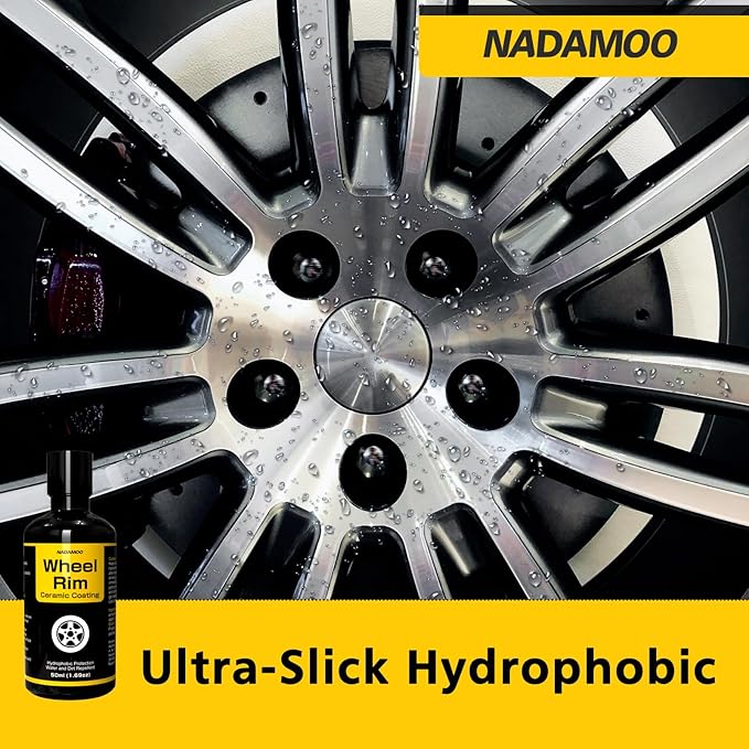 NADAMOO Wheel Rim Ceramic Coating Kit 50ml, High-Heat Resistant Hydrophobic Protection, Gloss Finish, Self-Cleaning, Repels Brake Dust & Dirt, Ceramic Protection for Alloy Rims