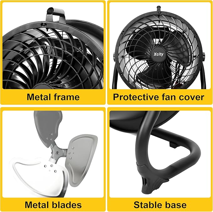 Xcity 14 Inch Metal Drum Fan, Max 2300 CFM High Velocity Industrial Floor Fan With 3 Speed & 360° Tilt For Garage, Workshop, Commercial, Patio