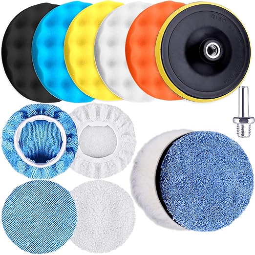 SIQUK 13 Pieces Buffing Pads 7 Inch Car Polishing Pad Kit Foam Wax Polisher Pads Car Buffer Attachment for Drill