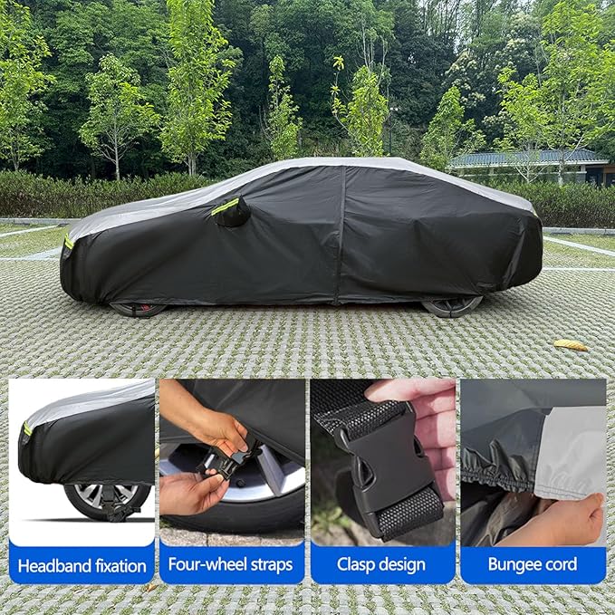 Car Cover Waterproof All Weather Tear-Resistant, Durable and Sun-Protective, Suitable for NissanSentra, Honda Civic, Kia K3/K4, Toyota Corolla, Hyundai Elantra, Fit Sedan Length (178-186 inch)