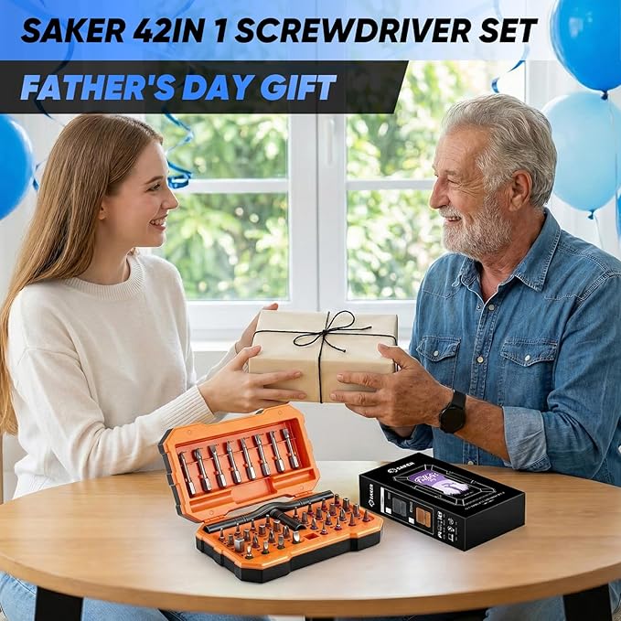 Saker 42-in-1 Magnetic Screwdriver Set for Father’s Day Gift, Screwdriver Set with T Handle & Storage Case, for Men Gift, Furniture, Computer, Bicycle, and DIY, Orange