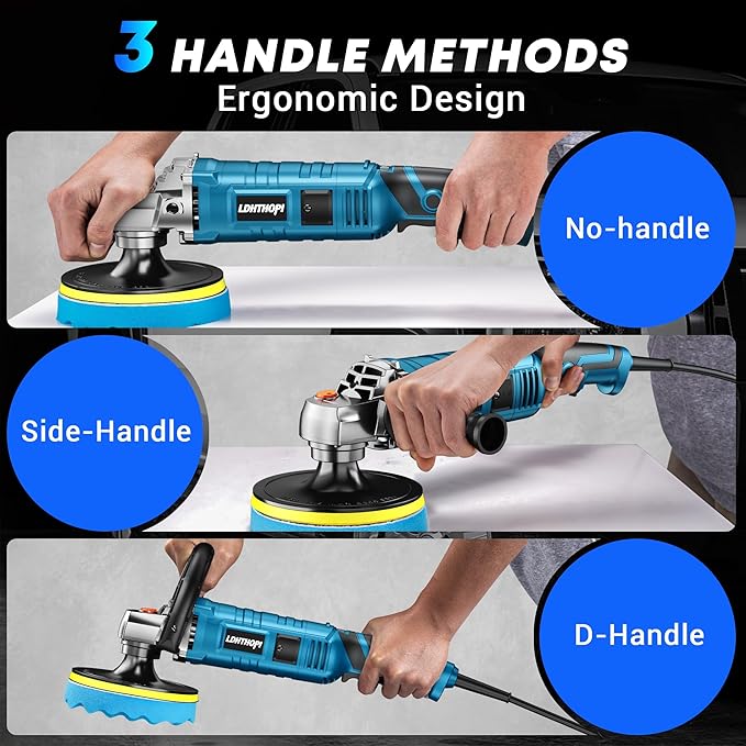 Buffer Polisher Kit for Car - 6/7 Inch Rotary 1700w Polisher Buffer Waxer,7 Variable Speed 1000-3500rpm,Detachable Handle Buffing Machine for Car, Boat Sanding, Polishing Waxing, Blue 3