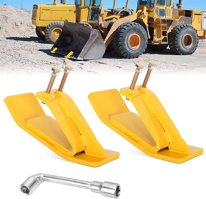 Tractor Bucket Protector, EBESTTECH 2 PCS Bucket Edge Anti-Skid Device Ski Edge Protector Double Hexagon Lock Nuts and Bolts,for Snow Leaves Removal Spreading Gravel,Yellow