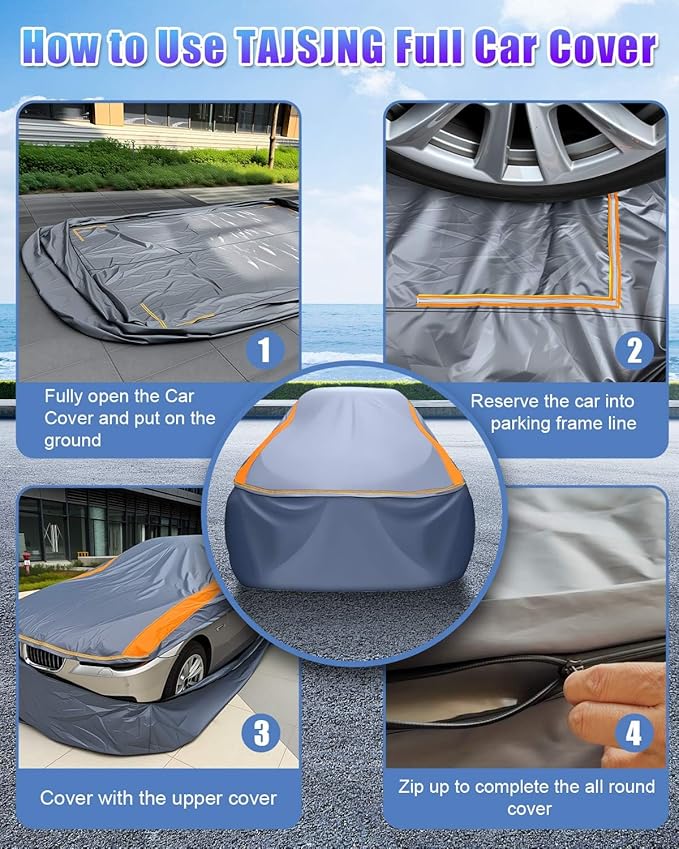 Full Enclosed Car Cover Universal Fit Wrangler 2 Door 1987-2025 YJ/TJ/JK/JL,Kia Soul,Honda fit,Chevy Trax,Encore,Kona/Veloster,HR-V 2015-2022 Fit Small SUV/Hatchback/Jeep Length up to 171 in