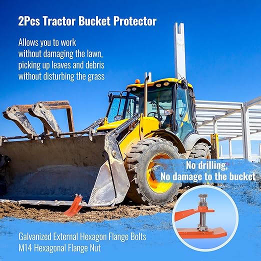 Doppy 2Pcs Tractor Bucket Edge Protector, 3/8'' Thick Snow Skid Tamer, Double Hex Lock Nuts & Bolts Included for Snow Removal, Leaves, Gravel Spreading, Orange