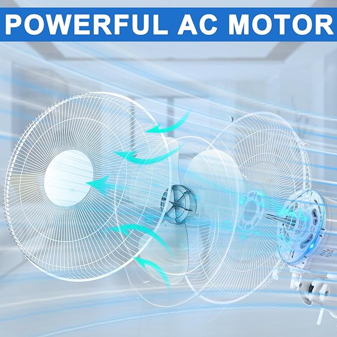 Aottop 16-Inch White Wall Mount Fan with Pull Chain and Knob Control, 2-Pack | 3 Speeds,Oscillating,Ideal for Bedroom, Living Room, and Office