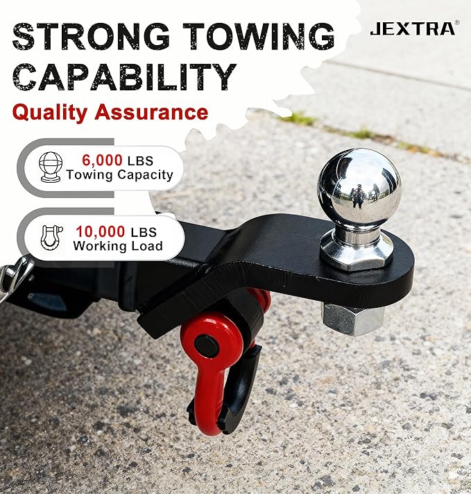 Trailer Hitch Ball Mount Features D Ring Shackle Compatible with 2" Hitch Receiver, 2" Ball Hitch and 3/4" Red Shackle Combo Suitable for Pickup Trucks, Suvs, Sedans, and Other Vehicles (with Lock)