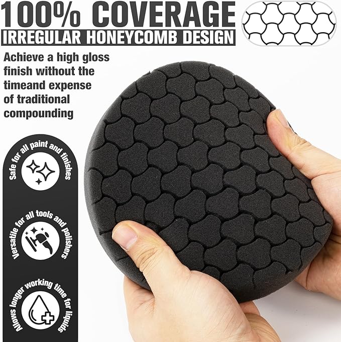 Black Polish Pad, Buffing Polishing Pads, 1Pc 6.5 Inch Face for 6 Inch 150mm Backing Plate Compound Buffing Sponge Pads for Car Buffer Polisher Compounding, Polishing and Waxing