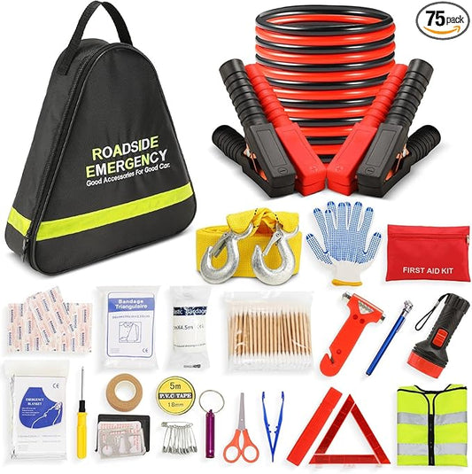 20PCS Sailnovo Car Emergency Kit with Jumper Cables, Roadside Safety Emergency Car Kit for Vehicle Truck Motorcycle - Gifts for Men Women Teenagers, Easy Storage(Black)