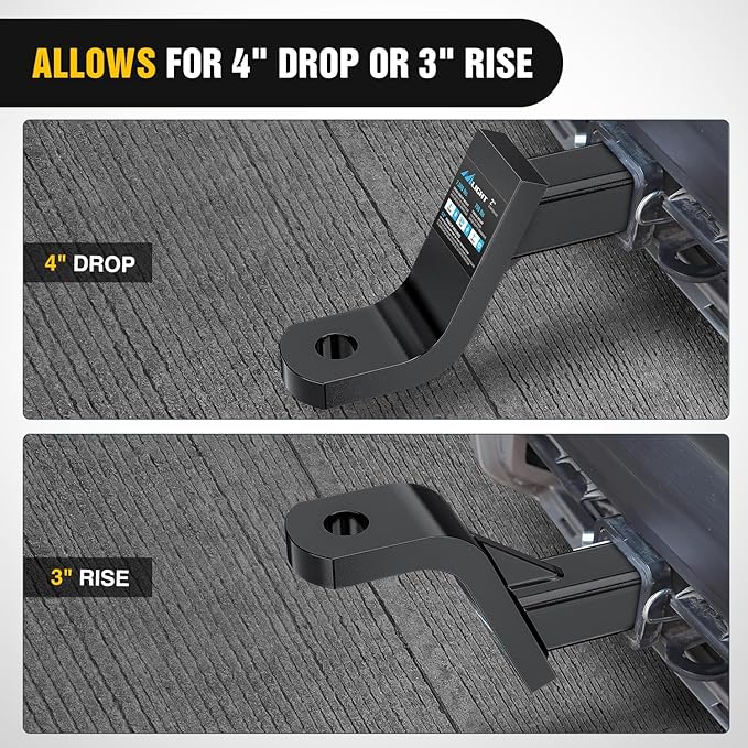 Nilight Trailer Hitch Ball Mount with 5/8" Hitch Pin Clip Fits 2 Inch Receiver Square 7500 lbs 4" Drop, 3” Rise, 1” Hole, Gloss Black Powder Coat
