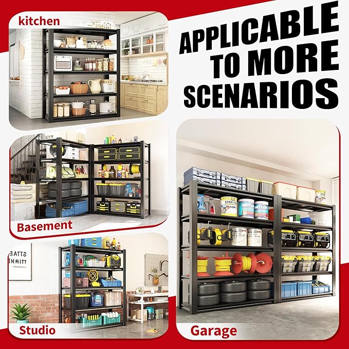 Storage Shelves, 5-Tier Garage Shelving, Adjustable Heavy Duty Shelving Units, Metal Industrial Utility Organizer Storage Racks for Basement, Kitchen, Warehouse, Pantry,16" D×36" W×72" H