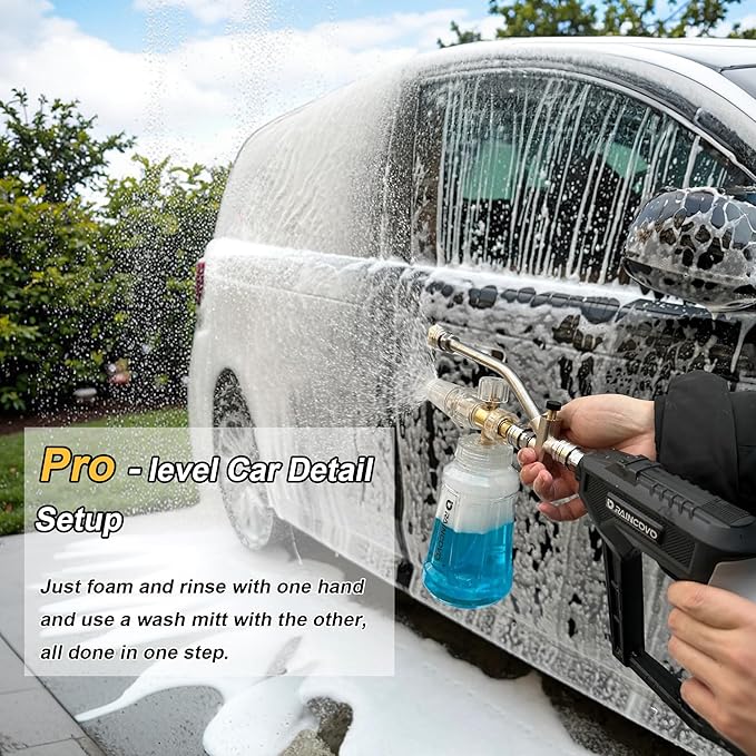 Foam Cannon with Short Pressure Washer Gun, Dual Connector Accessories, Snow Soap Attachment for Car Wash, 5 Nozzles Tips with Holder, 1/4” Quick Connect, Additional 1.1 mm Orifice Nozzle