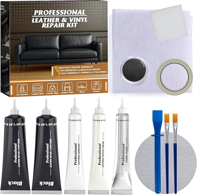 Black Leather Repair Kit for Furniture, Car Seats, Sofa, Jacket, and Purse, Vinyl Repair Kit with Super Easy Instructions to Match Any Color, Restore Any Glossy Leather Surface