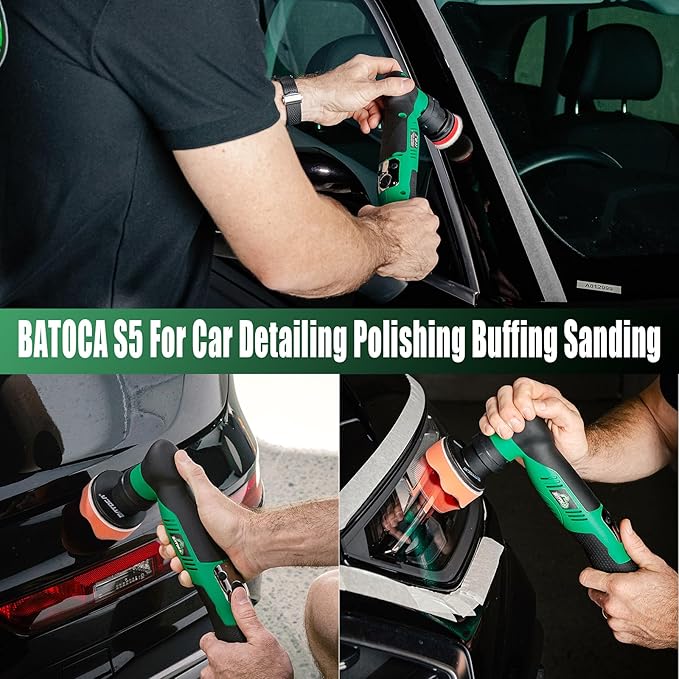 BATOCA S5 Cordless Mini Car Polisher Buffer Machine Dual Action & Rotary Mini Polishing Machine 1x 12V 2A Battery with 1inch 3inch Polishing Pads Kit for Car Motorcycle Deatiling Polish Buffing Clean
