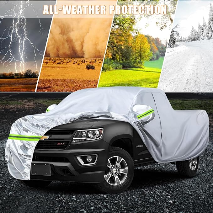 Waterproof Car Covers Replace for 2005-2024 Toyota Tacoma/Ford Ranger Crew Cab 6ft, 6 Layers Silver All Weather Car Cover with Zipper Door & Windproof Bands for Snow Rain Dust Protection