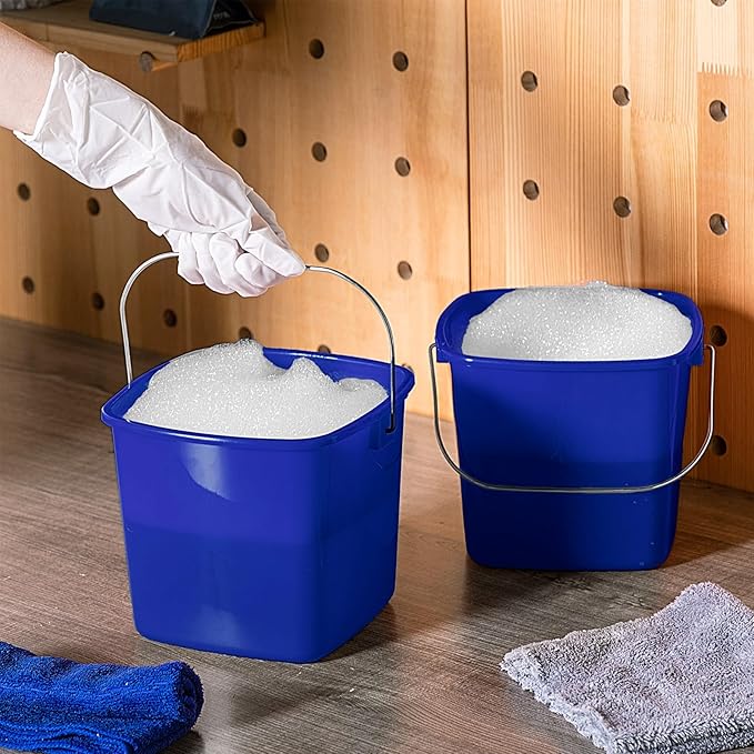 Zhehao 6 Pcs 3 Quart Bucket for Cleaning Small Sanitizer Bucket for Restaurant Square Plastic Pail with Handles for Home, Offices, Commercial Use, Food Service(Dark Blue)