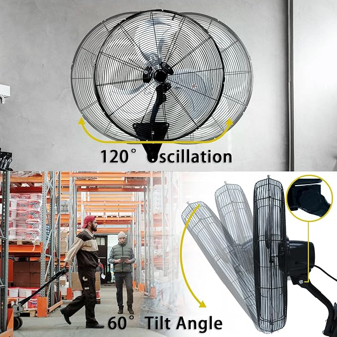 Bestronair 24 Inch Wall Mount Fan Oscillating Wall Fan High Velocity Heavy Duty 3-Speed Pro Metal Fans for Garage, Workhouse, Greenhouse, Farm, Shop, Industrial Use