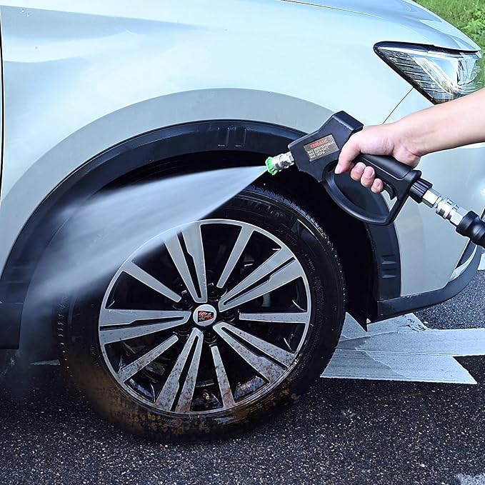 YAMATIC Stainless Steel Short Pressure Washer Gun 5800 PSI with Swivel 3/8" Plug, Easy Pull Trigger High Power Washer Handle with 1/4" Quick Connect for Foam Cannon Gun Car Wash