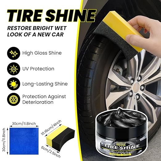 Tire Shine Gel - Ungraded Long-Lasting Tire Dressing with Wet Gloss Look Finish, UV Protection & Weather Resistant Tire Coating for Car, Truck, Motorcycle, RV - 7oz/200g