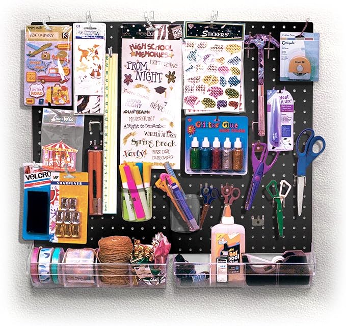 Azar Displays 900945-BLK The DIY Multi-purpose 70-piece Pegboard Wall Organizer Kit with Two Panels and Accessory Assortment, Panel Sizes: 13.5” W x 22” H each, Black