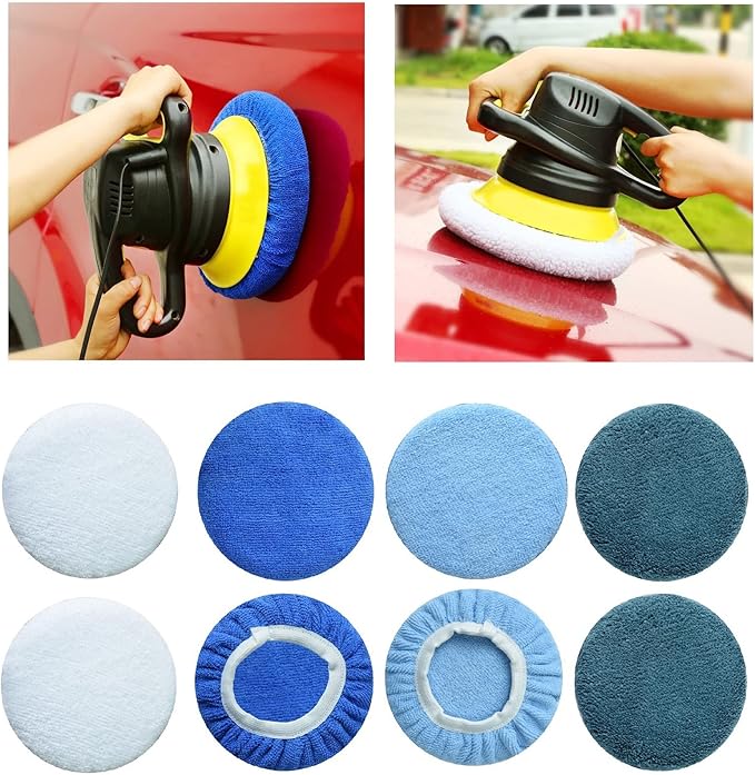 Boltigen 16pcs 5-6 inch Polishing Pad Bonnets 4 Colors Orbital Polishing Pad Microfiber Coral Fleece Bonnet Car Buffer Polisher Waxing Covers for Automobile Glass Cleaning and Polish