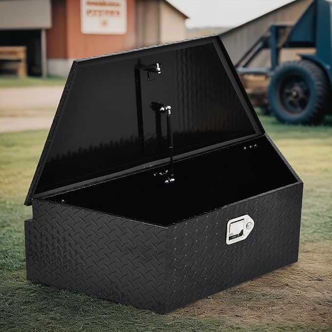 AUTOSAVER88 33" Aluminum Trailer Tongue Box, Heavy Duty Diamond Plate Trailer Tool Box, Waterproof Storage with Lock for Trucks, Trailers, and RVs