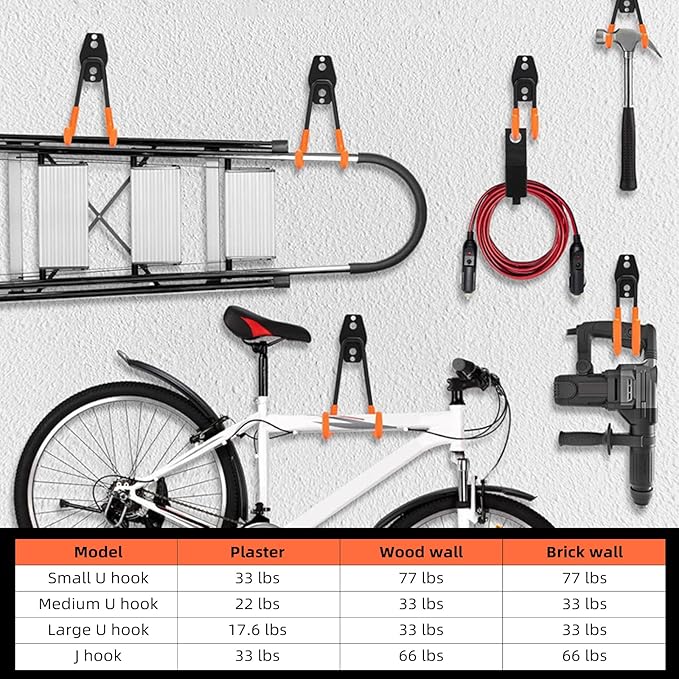 Garage Hooks, 4 Pack 7.7inch Large Square Wall Hooks for Hanging Heavy Duty Ladders, Bikes, Tools Ideal for Garage, Garden, Basement Utility Room Storage (Black)