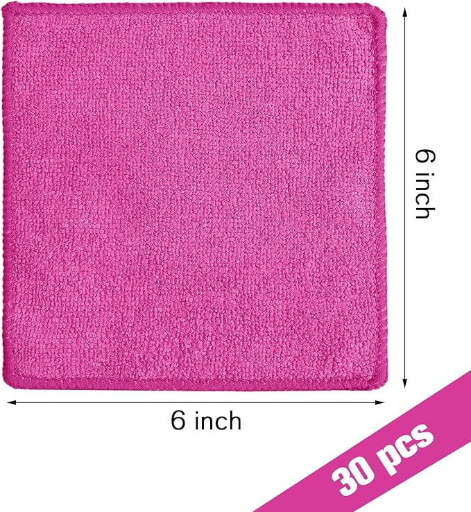Tanlade Microfiber Cleaning Cloth 6"x6" Cleaning Rags Reasonable Kitchen Towels Microfiber Towels Cars Wash Dry Erase Cloth (Pink,30 Pcs)