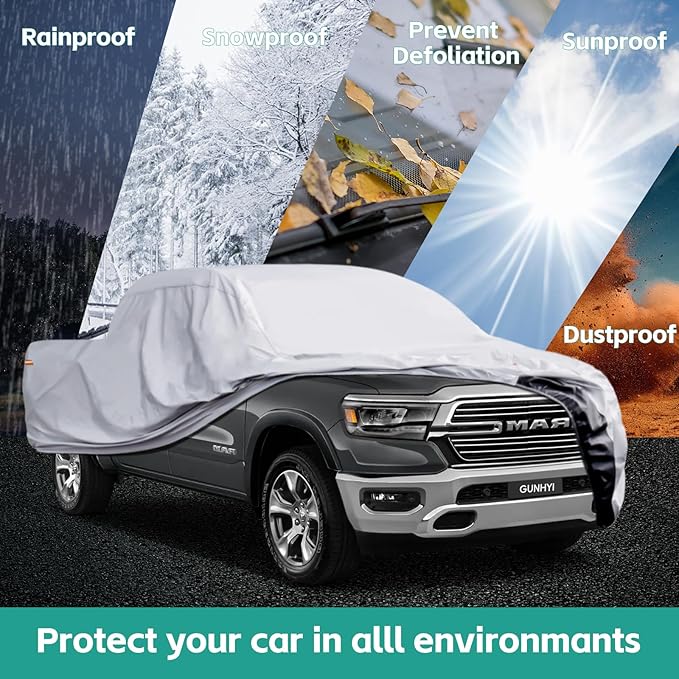 Pickup Truck Cover Waterproof All Weather, 6 Layer Full Size Cover Universal Fit Chevy S10/C10, Ford F100, RAM 1500, Silverado 1500, Tacoma Regular Cab Single Cab (Truck, up to 210 inch)